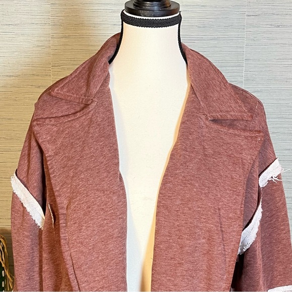 POL Open Front Long Cardigan Brown Cream Pockets Long Sleeve Womens Size Medium - Picture 2 of 8